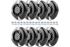 Wheelgoo 8pcs Inline Skate Wheels Led Light-Up Wheels 64/70/72/76/80mm w/Bushings 85-88A for Kids and Youth Beginners Children's Inline Skates Indoor/Outdoor Use (Black, 80mm)