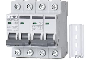 Chtaixi Manual Transfer Switch, 50 Amp 120V/240V AC Dual 2-Pole DIN Rail Mount RV Transfer Switch, Single-Side Interlock Circuit Breaker MTS D2P C50