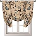 H.VERSAILTEX Thermal Insulated Blackout Window Drapes Adjustable Tie Up Shade Rod Pocket Curtain for Kitchen - 42" Wide by 63" Long - Vintage Floral in Taupe/Brown/Aqua (1 Panel)