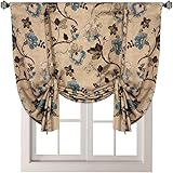 H.VERSAILTEX Thermal Insulated Blackout Window Drapes Adjustable Tie Up Shade Rod Pocket Curtain for Kitchen - 42" Wide by 63" Long - Vintage Floral in Taupe/Brown/Aqua (1 Panel)