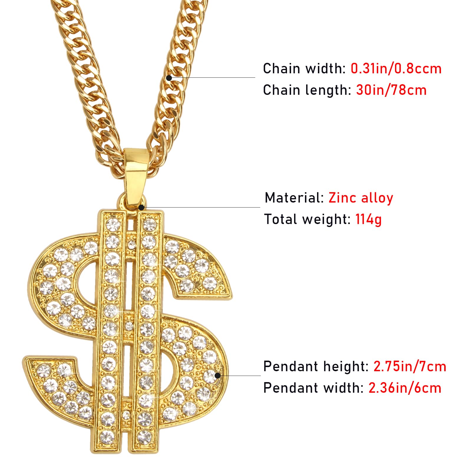 AHIER Gold Necklace Chain with Dollar Sign, 18K Gold Plated Hip Hop Chain Necklace Pendant for Men, 30inch (Rotatable,Lion Head)