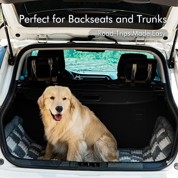 NESTLYMOLY DOG BED FOR CAR, PET TRAVEL BACKSEAT MAT FOR VEHICLE SUV TRUCK JEEP AUTOMOBILE, LARGE WASHABLE FOLDABLE NON-SLIP FUZZY SOFT COMFORTABLE COZY EXTENDER PROTECTOR COVER PAD, GREY, 24.8X54 IN