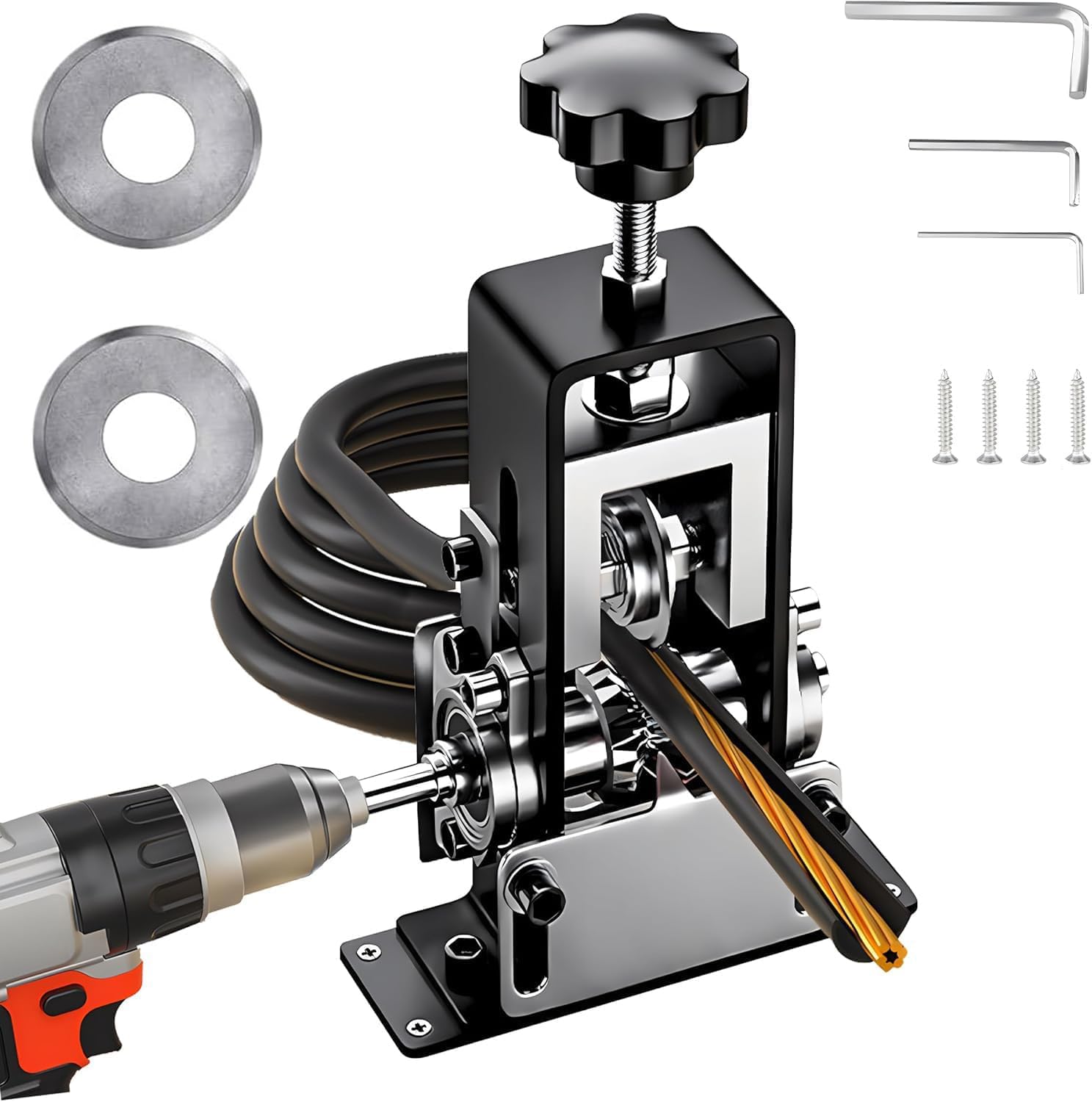 Wire Stripping Machine, Manual Copper Wire Stripping Machine for 1-20mm Wire/Cable Recycling, Drill Powered Scrap Wire Stripper Tool with Adjustable Feed Hole and Hand Crank