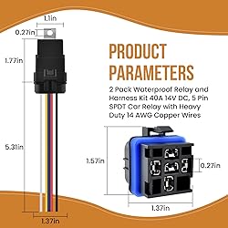 ZDRU 2 Pcs 5-Pin 12V Waterproof Relay with