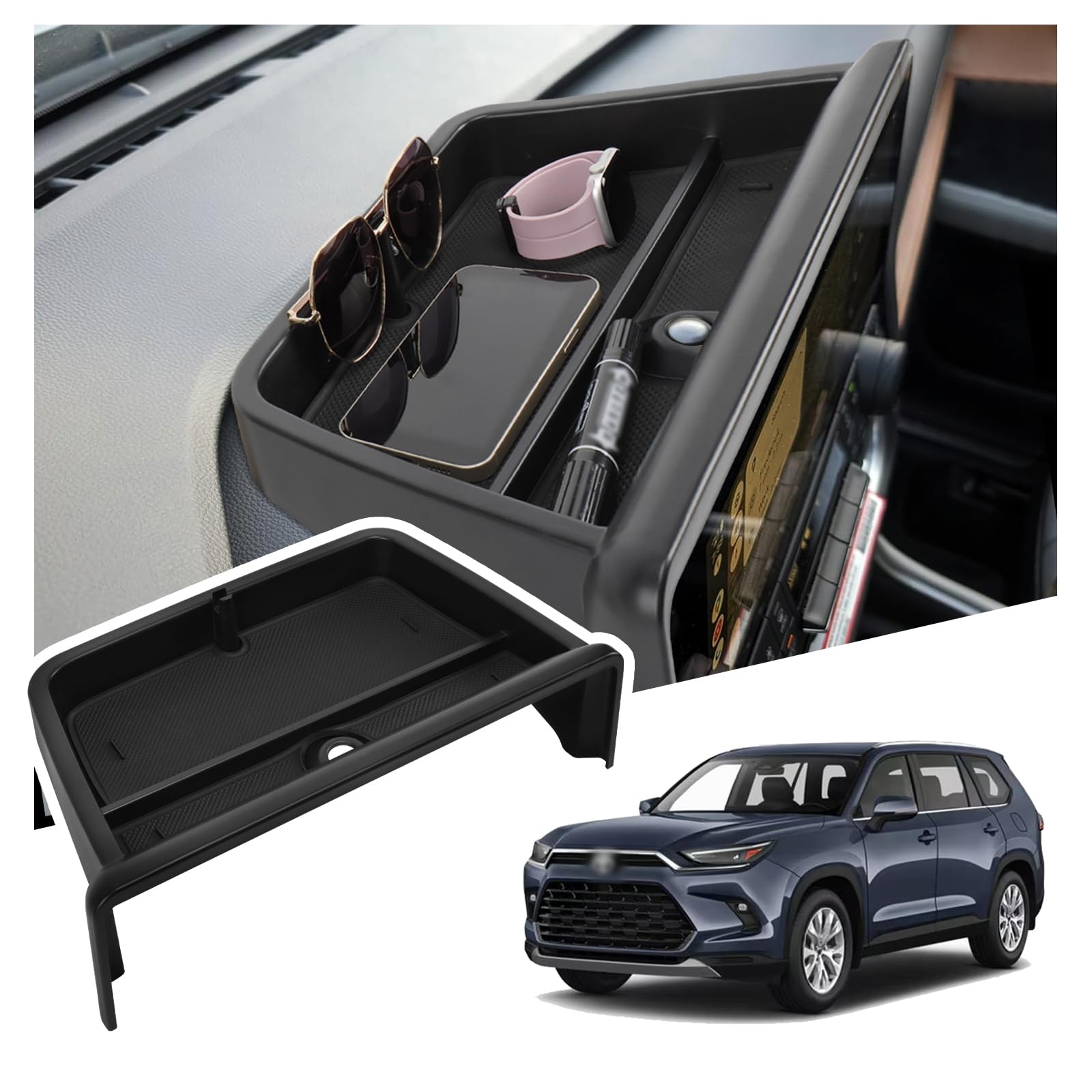 Photo 1 of Sinminou Center Console Dashboard Organizer Compatible with 2024 Toyota Grand Highlander Accessories, Dash Holder Storage Box Insert Tray with Cellphone Holder Behind Screen