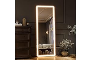 HARRITPURE LED Full Length Mirror - 60" x 16" LED Mirror Full Length with Lights Full Body Mirror Standing Mirror with Lights for Bedroom/Cloakroom -Dimmable & 3 Color Lighting/Wall Mounted