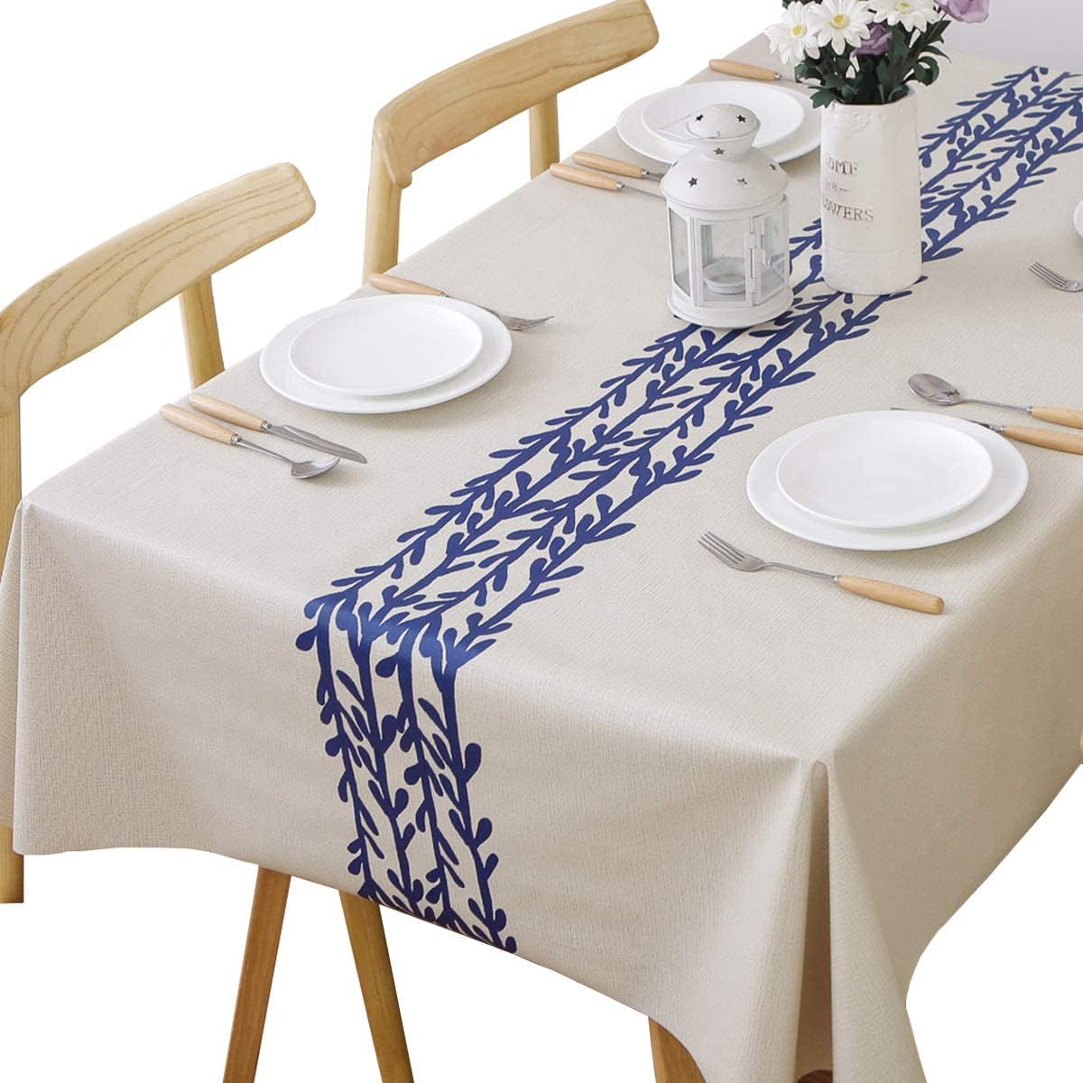TruDelve Heavy Duty PVC Rectangular Tablecloth, 54"x108", Branch Color, Dining Table, Wipeable, Stain Resistant