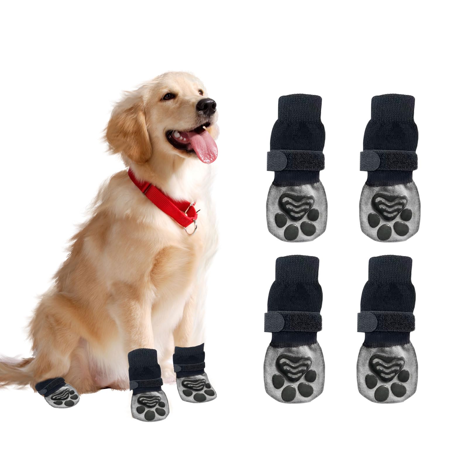 Dog Socks,4PCS Dog Socks Paws Stop Licking with Grips,Pet Paw Protector Dog Paw Socks with Adjustable Strap for Puppy Dog Indoor Outdoor Hardwood Floor Walking (XS)