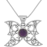 Jewelry Trends Sterling Silver Moon Butterfly Pendant with Amethyst on 18 Inch Box Chain Necklace