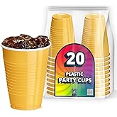 DecorRack 20 Party Cups 12 oz Disposable Plastic Cups for Birthday Party Bachelorette Camping Indoor Outdoor Events Beverage Drinking Cups (Yellow, 20)