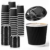 100 Set 4oz Disposable Espresso Cups with Lids, Black Ripple Corrugated Paper Disposable Mini Espresso Paper Cups Hot/Cold Drinking Insulated Hot for Party Picnic Travel Events Chocolate Tea Drinks