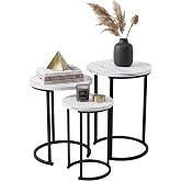 Lavish Home Round Nesting Tables Set of 3, Faux Marble Tabletop, White | 24.7&rdquo;H / 22.3&rdquo;H / 20&rdquo;H Modern Side Tables, Space Saving Accent Table Set, for Living Room, Bedroom, Dorm or Home Office
