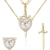 TANTIUE Couples Necklace 14K Gold Plated Sword and Heart Necklace Set Zirconia Sword Heart Couples for Women Gift for Valentine's Anniversary Wedding Engagement