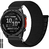 Nylon Quick Fit 22mm Bands for Garmin Fenix 8 47mm/Fenix 7/7 Pro/6/6 Pro/5/5 Plus Band, Soft Hook Loop Smartwatch Band for Garmin Forerunner 965/955/945/935/Approach S62/S70/tactix 8 47mm/Descent G2