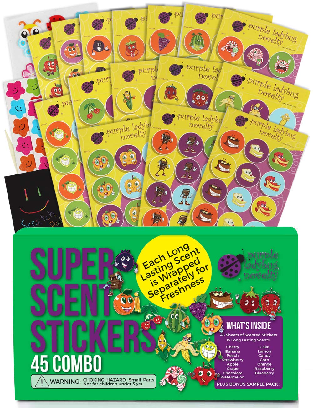 Purple Ladybug 45 Sheets of Scratch and Sniff Stickers for Kids