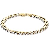 Metro Jewelry Two Tone Curb Chain Bracelet for Men in Stainless Steel with Yellow Gold Ion Plating - 8.5 Inches Long 8 mm Wide with Lobster Claw