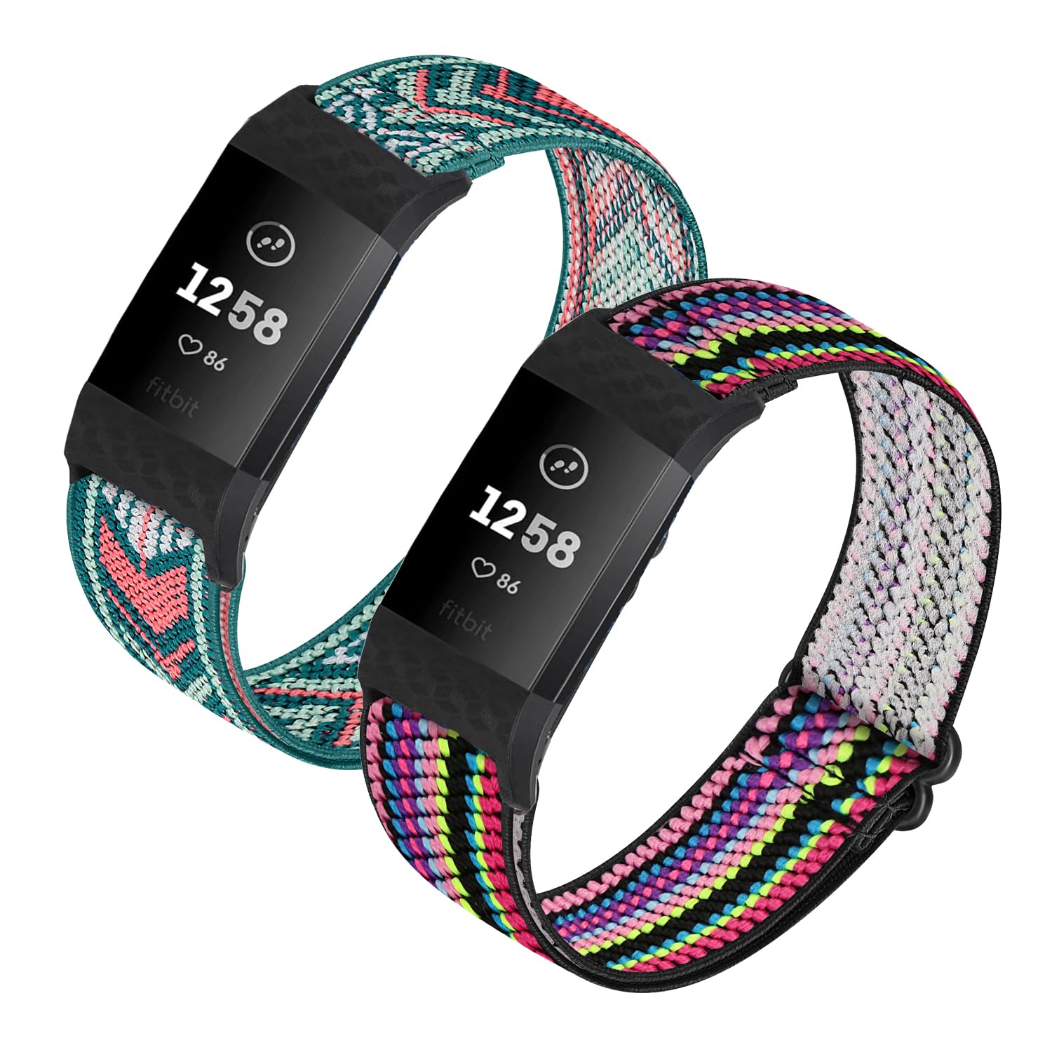 HUYIIO 2 Pack Adjustable Elastic Watch Strap Compatible with Charge 2 Straps, Soft Breathable Nylon Sport Band Stretchy Replacement Wristband For Women Men