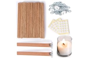 Ziosxin 50 Set Candle Wick, Thicken Smokeless Cherry Wood Wicks for Candles-Long Lasting Flame-Easily Burn, Candle Cores with Stand and Glue Dot, Candle Wicks for Candle Making