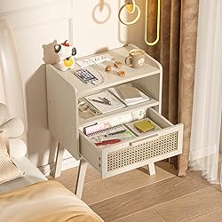 Lerliuo Rattan Nightstand with Charging