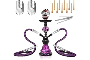 ROSLHG Travel Portable Hookah Set with Everything–Ideal for Social Gatherings、Road Trips、 Camping、Friend/Family Get-Togethers Includes 1 Hookah Bowl、2 Hookah Hoses、 20 Perforated Hookah Foils（purple）