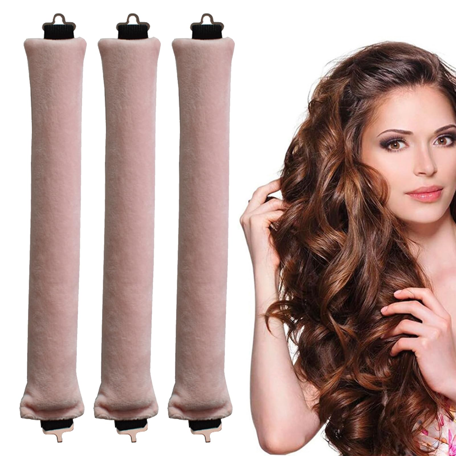 3 Pcs Heatless Curlers, Hair Rollers Overnight Heatless Curls Blowout Rods Headband Soft Satin Sleeping Lazy Curler Set for All Hair Types (Pink)