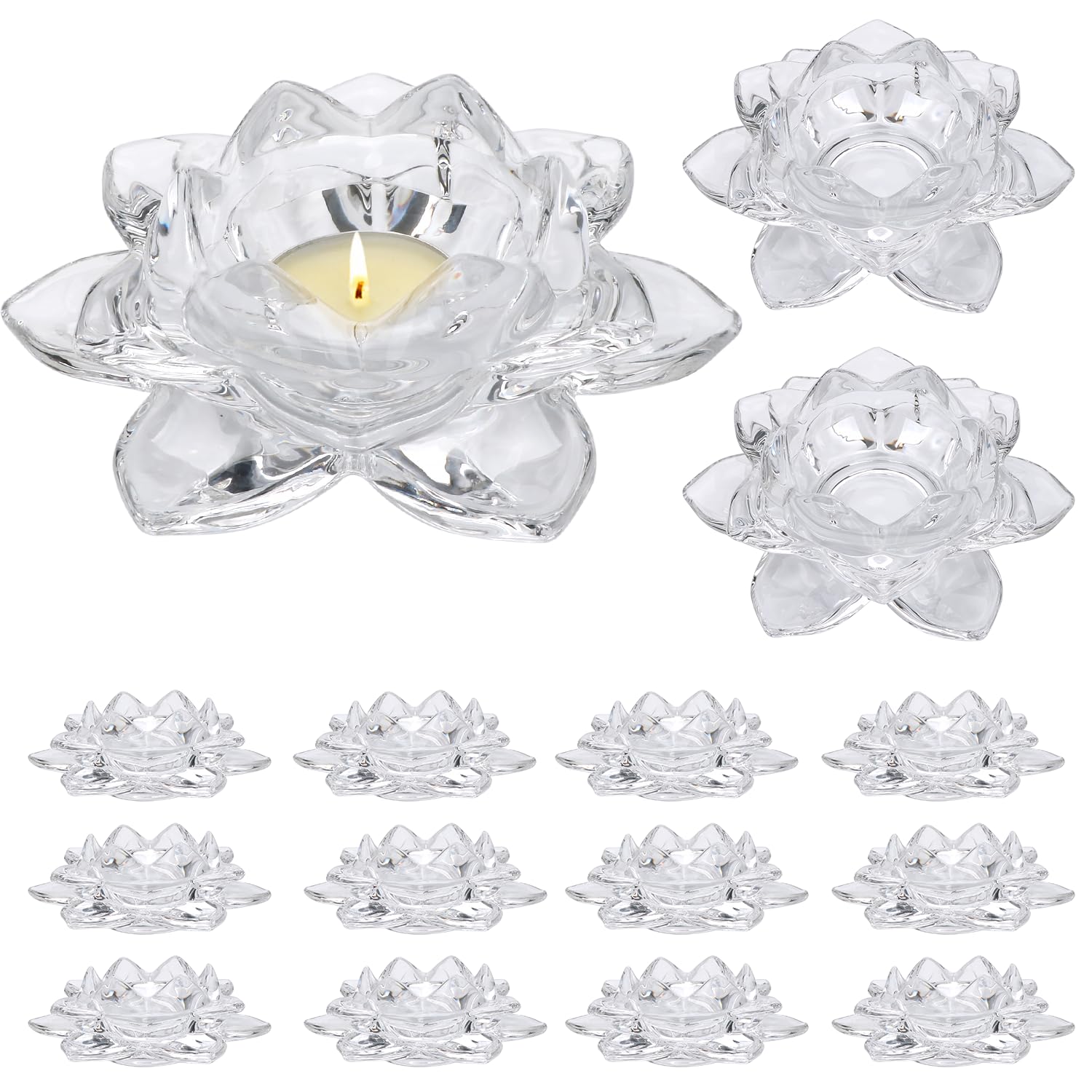 Photo 1 of Salzesfalls Crystal Glass Lotus & Tealight Candle Holders - Votive Holders for Home Decor, Weddings & Parties - Set of 15