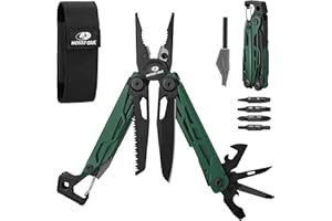 MOSSY OAK CNC-Machined Multitool Pliers, 27-in-1 Multi Tool with Pocket Knife, Fire Starter & Whistle, Bottle Opener, Screwdriver – Self-Locking Survival Tool for Camping & Hiking
