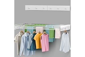 DELFORI Foldable Wall Mounted Drying Rack 40 inch - Easy to Install Hanging Rack for Laundry Room - Space Saving Design with 66-lb Capacity - Perfect Drying Racks for Clothes Towels & More