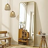 XRAMFY 56"x21" Floor Full Length Mirror Standing Full Body Rounded Corner Rectangle Mirrors with Stand Hanging Wall Mounted Leaning Bedroom Living Room Bedroom Cloakroom,Gold