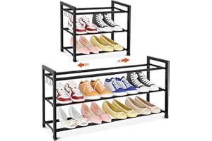 BrFoYu Expandable Shoe Racks for Closet Adjustable Shoe Racks for Entryway 47cm-83.5cm Wide Metal Shoe Organizer with Hooks 3