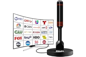 RidaaFri Digital TV Antenna Indoor for Smart TV HDTV Television, Strong Magnetic Base and 360° Reception, Support Free Local 4K 1080P Channels Easy Installation with 16FT Coax Cable