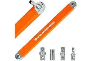 Granatan Offset Extension Wrench Set, 15.4" Adjustable Wrench with 1/4", 3/8", 1/2" Square Drive Adapters and 1/4" Socket, Im