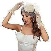 20s 50s Pillbox Derby Fascinator Hat Veil Feather Fascinators Hair Clip Wedding Tea Party Hat and Short Lace Gloves for Women