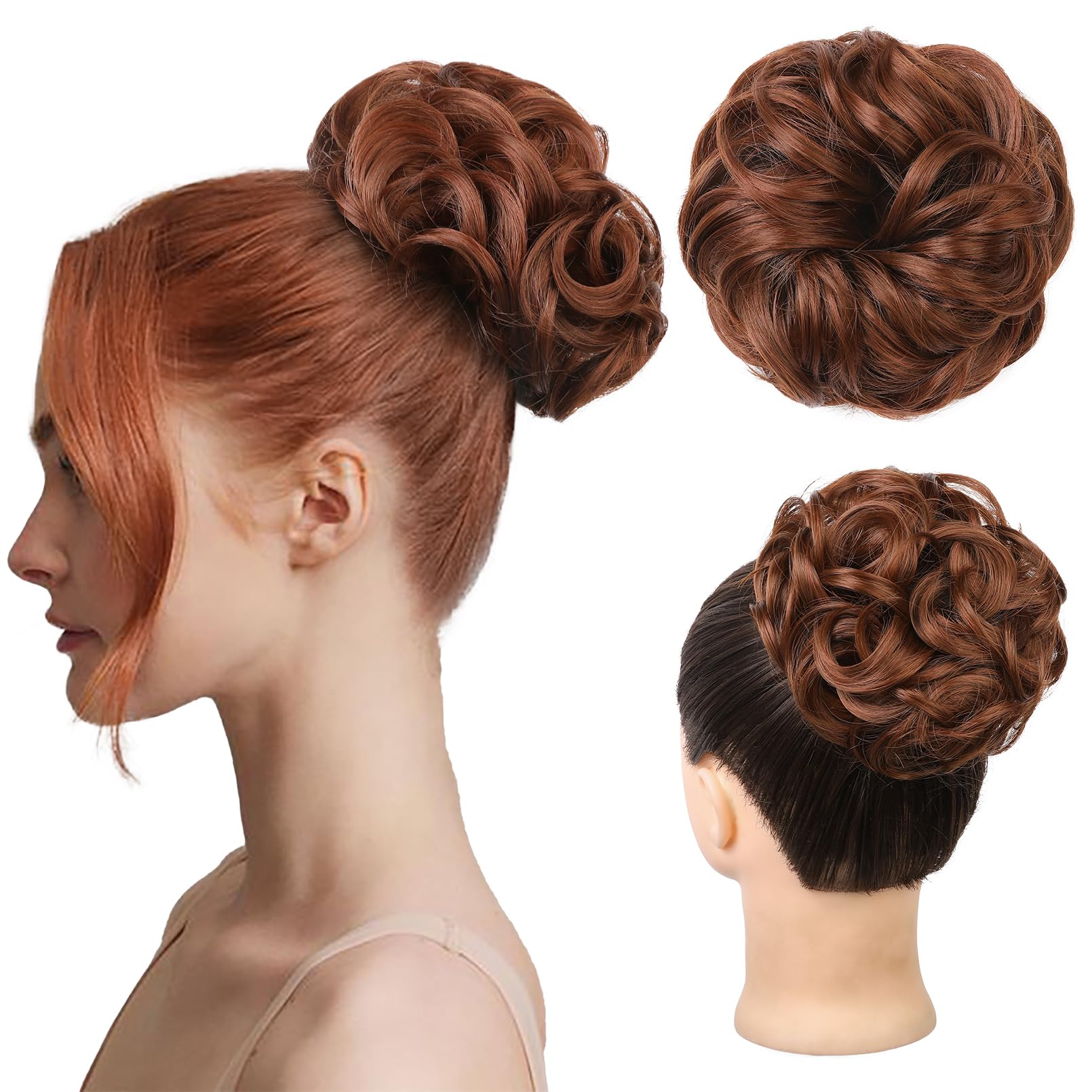 REECHO Messy Bun Hair Piece, Thick Tousled Updo Elastic Hair Bun Hair Piece for Women Synthetic Ponytail Extensions Messy Hair Bun - Dark Copper