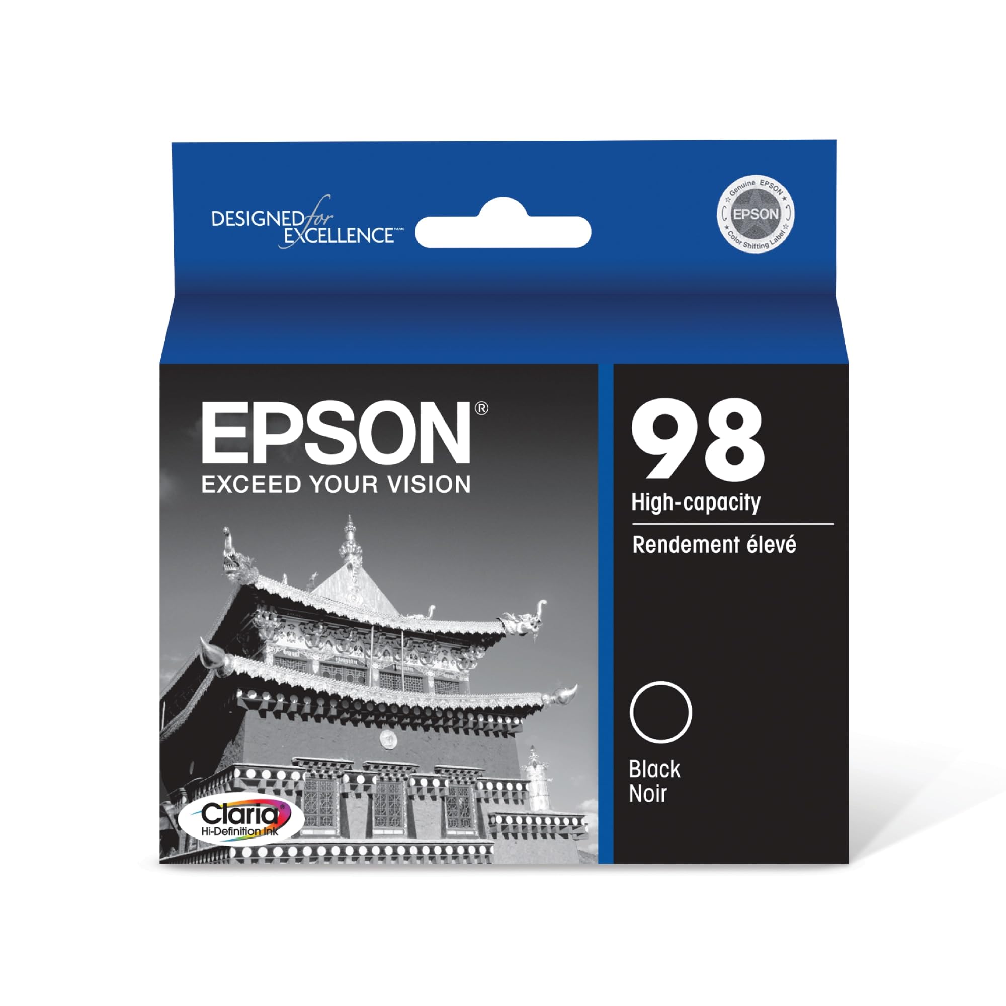 View 1 of EPSON 98 Claria Hi-Definition Ink High Capacity Black Cartridge (T098120) Works with Artisan-700, 710, 725, 730, 800, 810, 835, 837