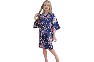 MORFORU Girls Kids Daffodils Silky Satin Kimono Robe for Wedding Spa Party, Short