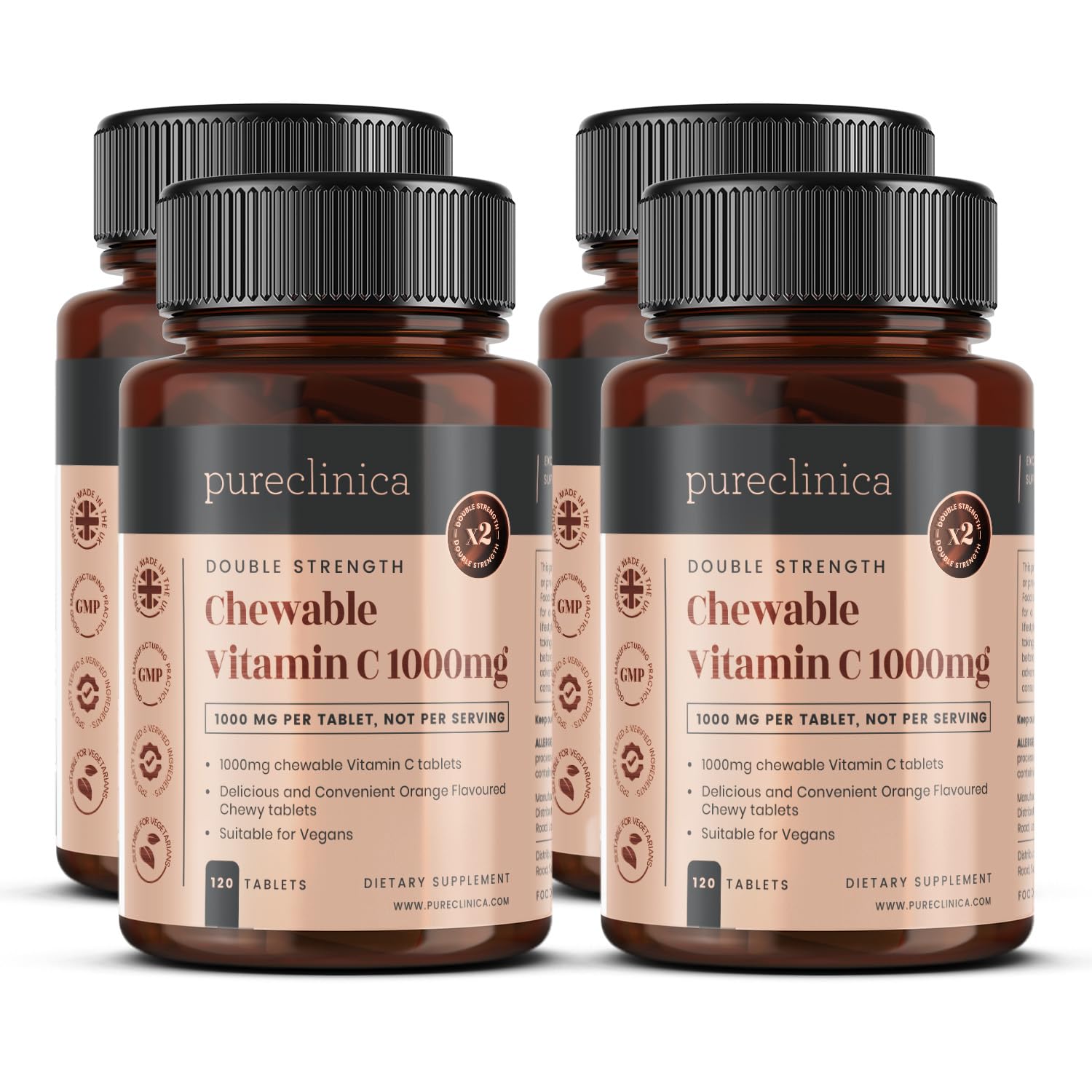 Double Strength Chewable Vitamin C 1000mg x 480 Tablets (4 Bottles of 120 Tablets) - 16 Months Supply