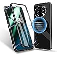 MeiYueEr Magnetic Case for OnePlus 11 5G - [Compatible with Mag-Safe] Metal Bumper Attraction Case 360 Degree Front Clear Tempered Glass + Back Hard PC Matte Case with Lens Protection - Magnetic Black
