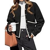 Cicy Bell Womens Button Down Bomber Jackets Puff Sleeve Cropped Pea Coats Casual Fall Color Block Outerwear
