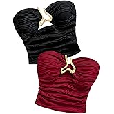 SOLY HUX Women's 2 Piece Strapless Tube Top Textured Sleeveless Y2k Bandeau Crop Tops