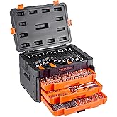 VEVOR Mechanics Tool Set and Socket Set, 450 Pcs, 1/4, 3/8 and 1/2 inch Drive Deep and Standard Sockets, SAE Metric Mechanic 