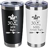 HLIKEM Set of 2 Wedding 30th Engagement Anniversary Tumblers for Couples Parents 20 OZ Stainless Steel Insulated Car Tumbler Travel Mug Mr Right Mrs Always Right 30 Years Anniversary Funny Present