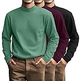 Riyiper 3 Pcs Men's Big and Tall Cotton Shirts Mock Neck Long Sleeve Tops Loose Fit Plus Size Casual Basic Tees
