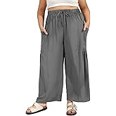 SEKINO Women's Plus Size Wide Leg Palazzo Pants Drawstring Casual Loose Beach Travel Vacation Flowy Lounge Pants with Pockets
