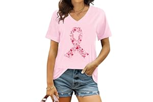 Ithalt Breast Cancer Shirt Women Pink Ribbon Shirts Breast Cancer Awareness Tee Cancer Survivor V Neck Tshirts