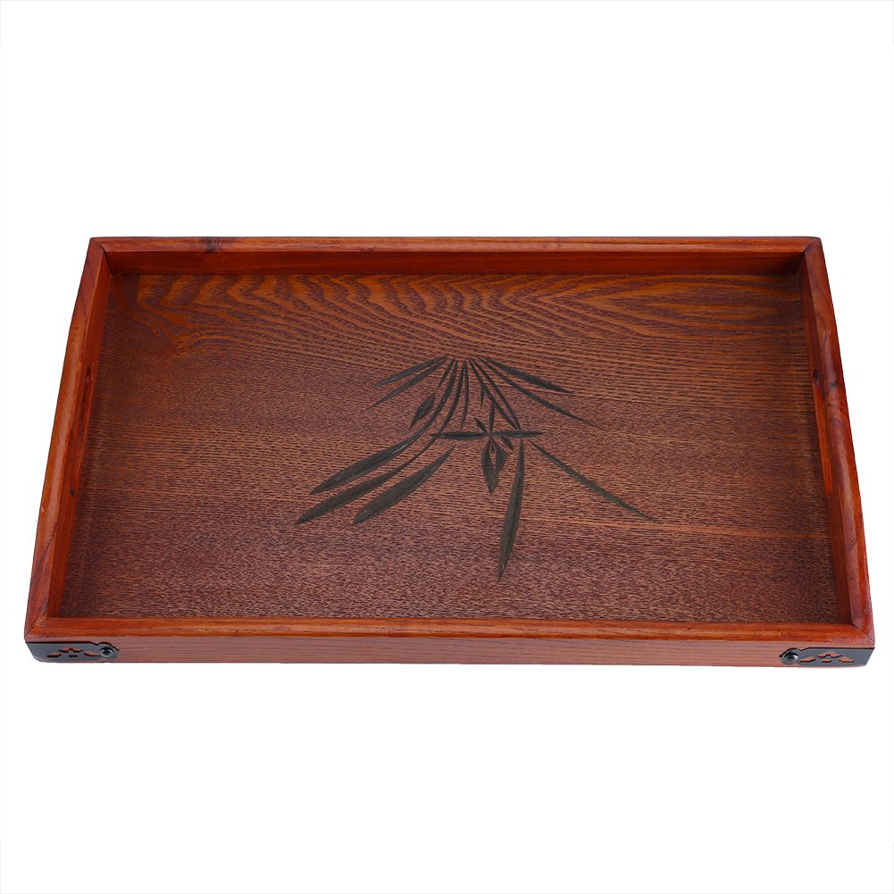 Wooden Serving Tray Solid Wood Rectangular Serving Tray Water Drinks Tray Breakfast Tea Serving Tray with Handle