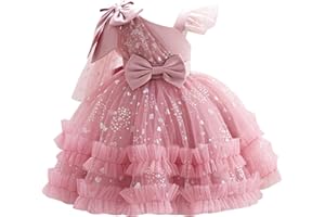 IDOPIP Toddler Baby Girls Sequin Heart Tutu Dress Pageant Wedding Flower Girl Dresses Princess Birthday Party Bowknot Gowns