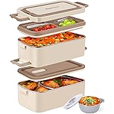 Rezicom Stainless Steel Lunch Box for Kids and Adult, Two Layer 2 L Capacity Leak-Proof Bento Box for Kids, Lunch Containers for Women School Office with Stainless Steel Soup Bowl Spoon and Fork