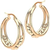 555Jewelry Hypoallergenic Medium Stainless Steel Wide Beaded Hoop Earrings for Women