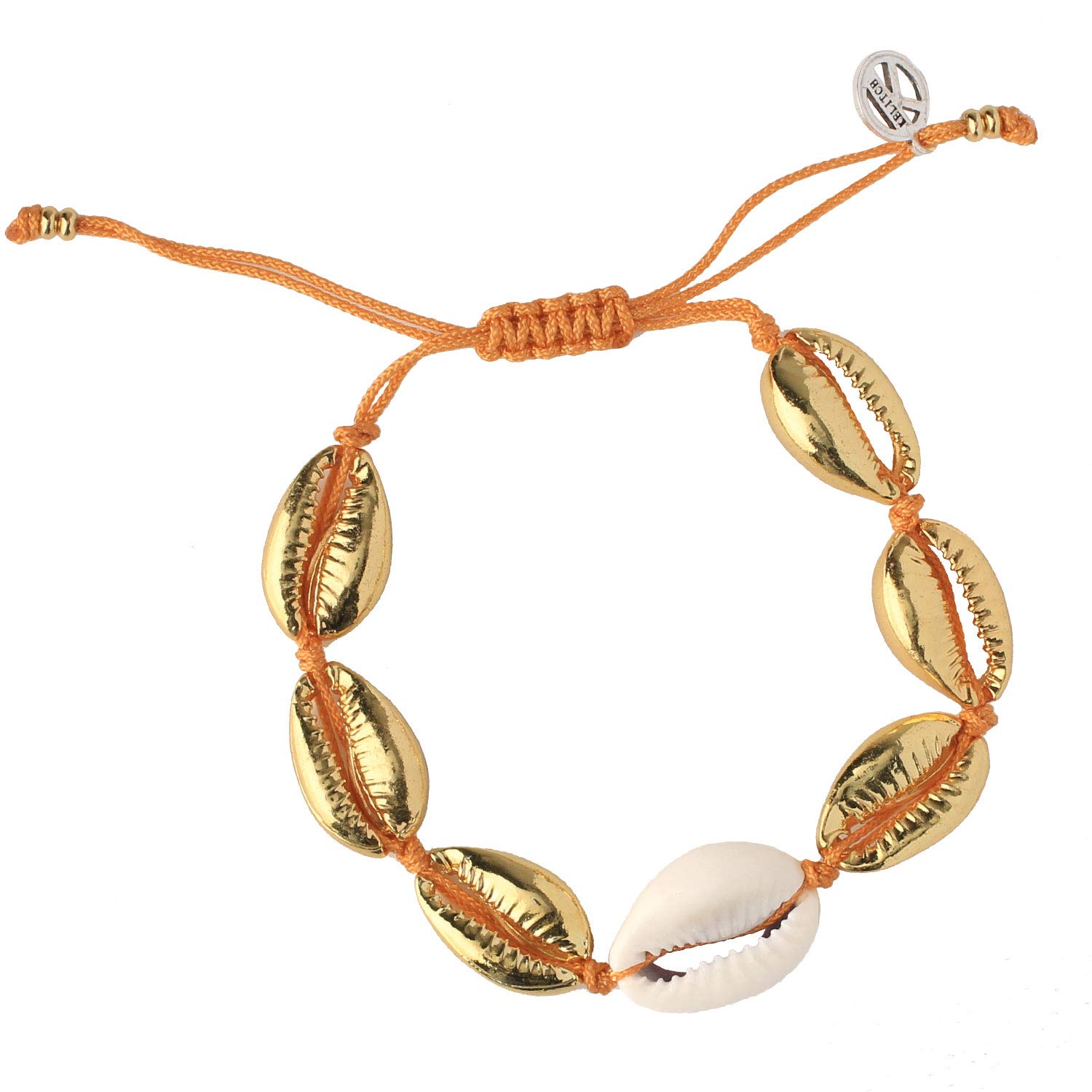 KELITCH Womens Gold Shell Cowry Beads Bracelets Bangle Tropical Beach Bracelets Adjustable Friendship BraceletsGold Shell